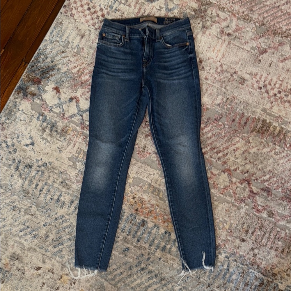 7 For All Mankind Luxe Blue Skinny Jeans with Raw Hem
